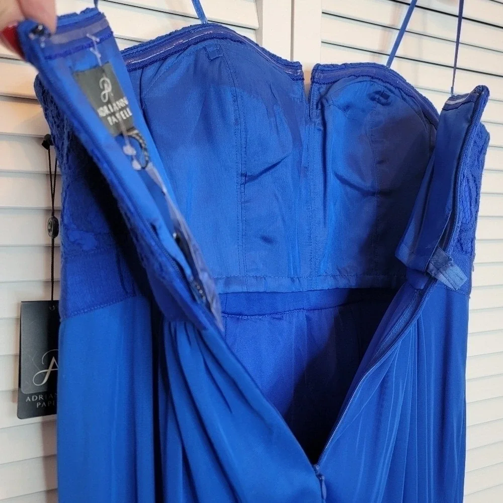 ADRIANNA PAPELL Mini Dress Strapless Stretch Tulle Lace Blue Lined Love Story 10